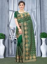 Vichitra Blooming Silk Green Festival Wear Zari Embroidery Work Saree